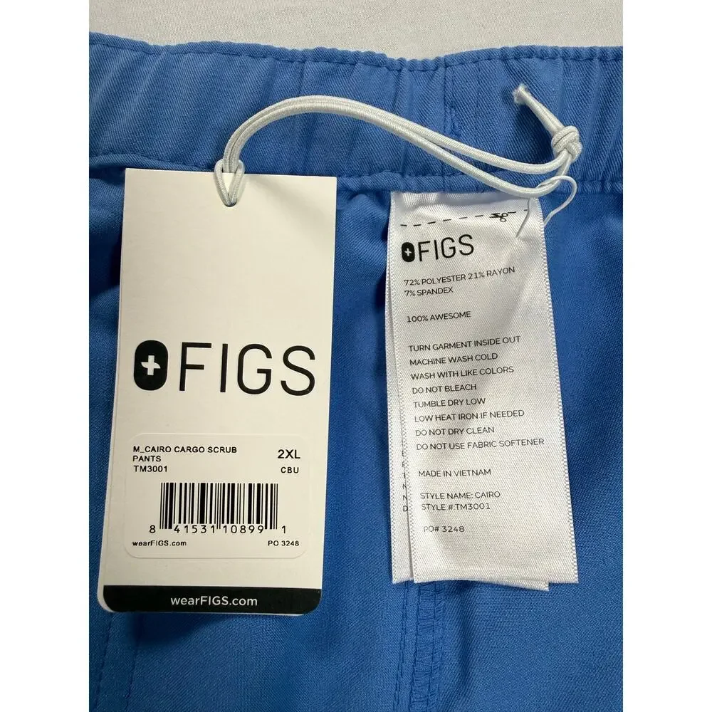 Figs Cairo Cargo Scrub Pants Light Blue Mens Size 2XL New Straight Leg